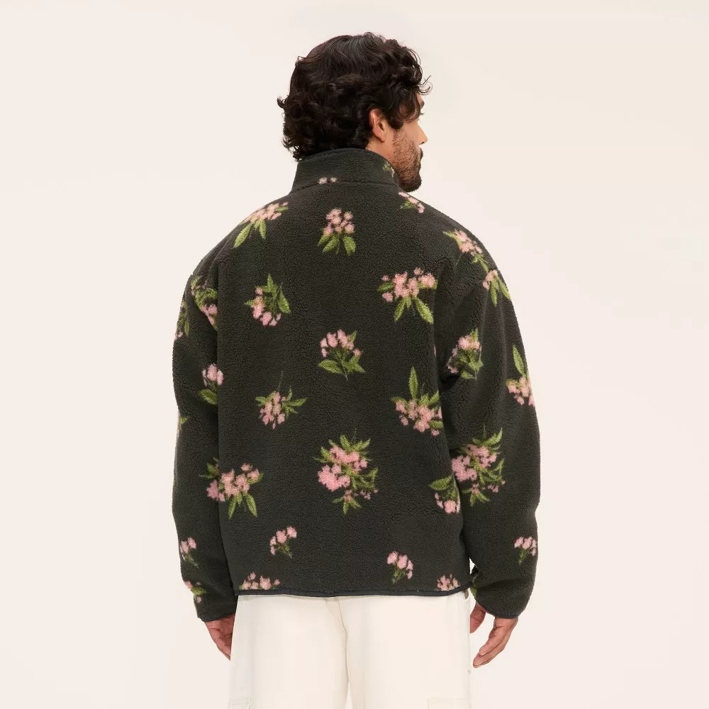 Woolrich x Target Adult Unisex L / Large Floral Zip-Up Fleece Jacket Olive Green - Picture 4 of 7